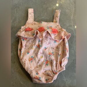 Rene Rofe baby 6-9 month onesie pink with bunnies & flowers!